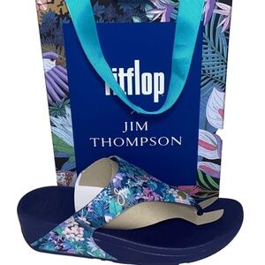 FITFLOP LULU X JIM THOMPSON Sandals Blue Leather Floral Women's Sz 9 Designer